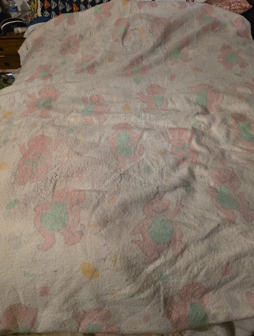 Vintage twin size Barney the Dinosaur blanket